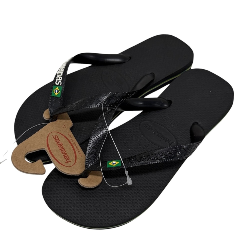 Havaianas Brazil Logo Sandal Black Flip Flops Mens 9/10W 8M EUR 41/42 NEW